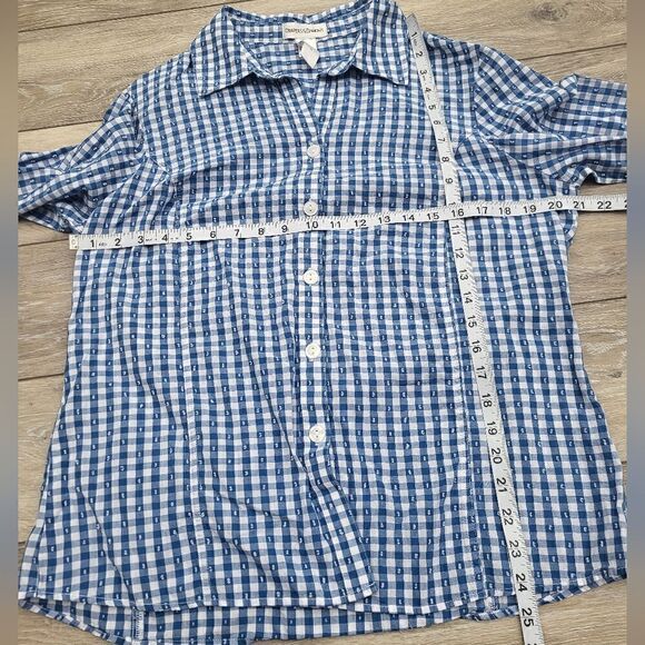 Drapers & Damon's women's blue and white gingham 3/4 sleeve shirt size large - Picture 7 of 8